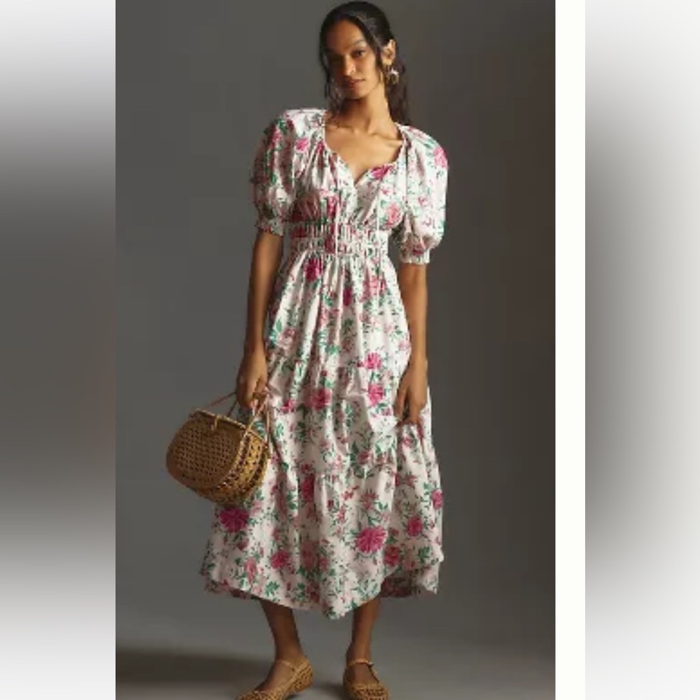 NWT Anthropologie Somerset Puff Sleeve Maxi Dress Size L